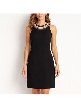 Ann Taylor Black Sleeveless Knit Mini with Embellished Neck size 10